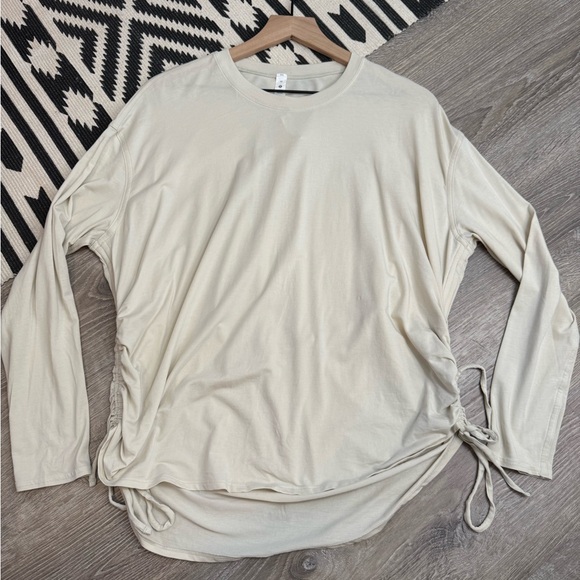 Lululemon Pima Cotton Side-Cinch Long Sleeve Shirt Natural Ivory Size 10 - Picture 5 of 10